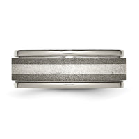 Titanium Polished w/Sterling Silver Inlay Stone Finish Center Grooved Band