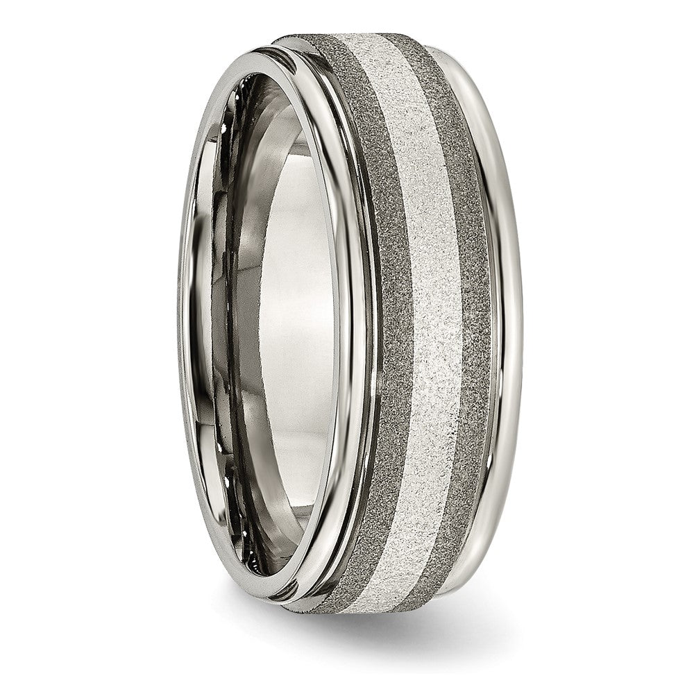 Titanium Polished w/Sterling Silver Inlay Stone Finish Center Grooved Band