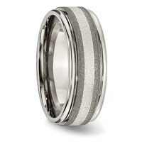 Titanium Polished w/Sterling Silver Inlay Stone Finish Center Grooved Band