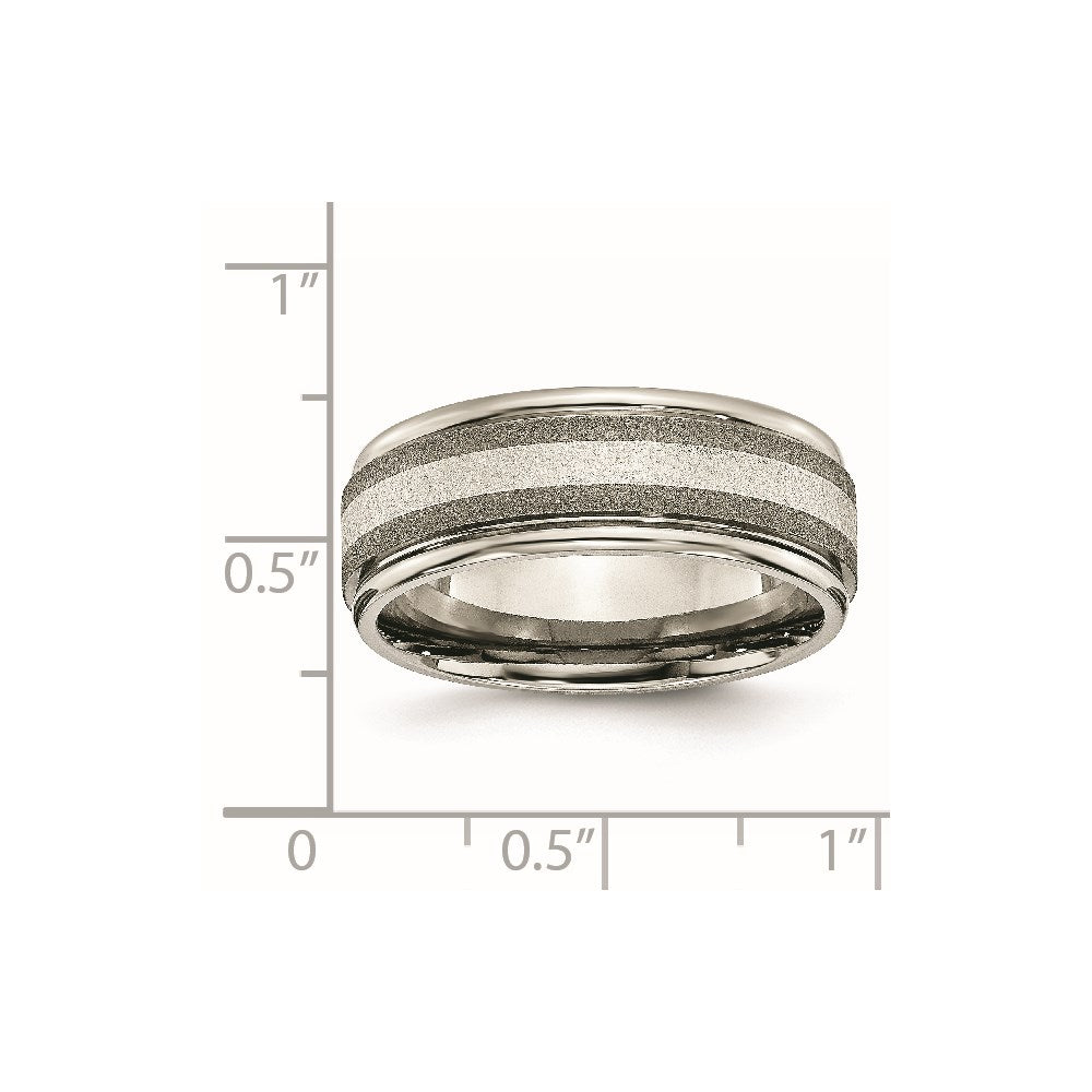 Titanium Polished w/Sterling Silver Inlay Stone Finish Center Grooved Band