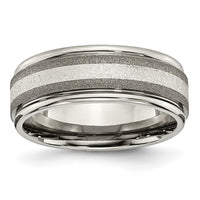 Titanium Polished w/Sterling Silver Inlay Stone Finish Center Grooved Band
