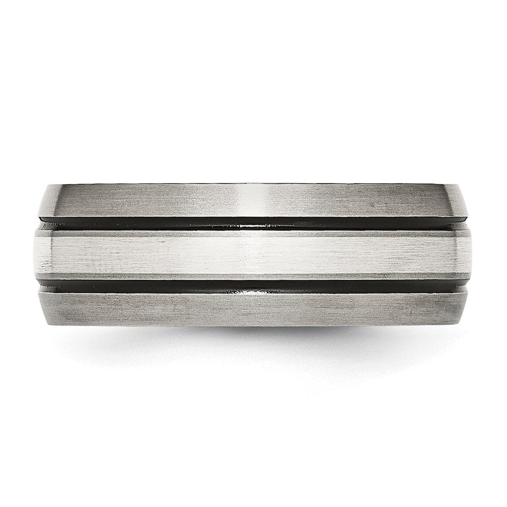 Titanium Antiqued/Brushed w/Sterling Silver Inlay 8mm Grooved Band
