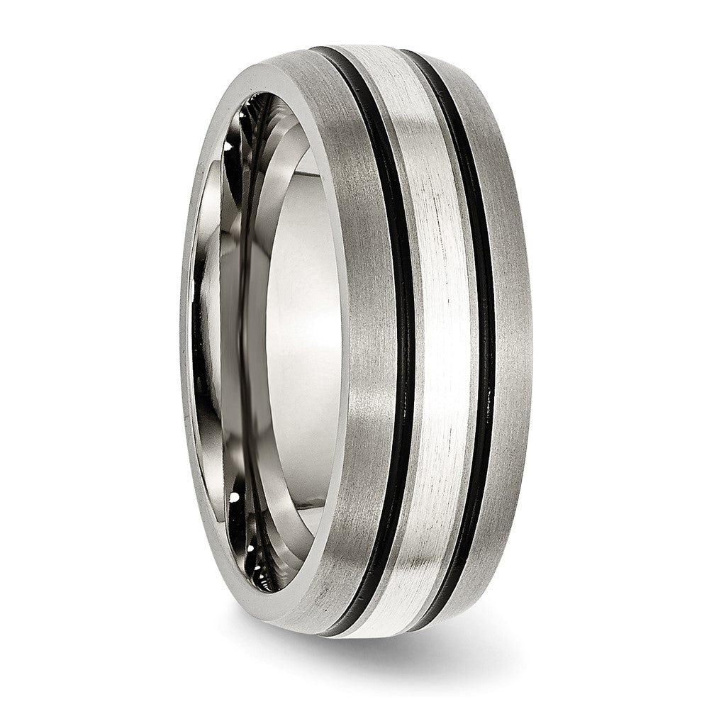 Titanium Antiqued/Brushed w/Sterling Silver Inlay 8mm Grooved Band