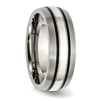 Titanium Antiqued/Brushed w/Sterling Silver Inlay 8mm Grooved Band