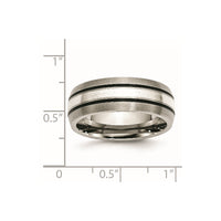 Titanium Antiqued/Brushed w/Sterling Silver Inlay 8mm Grooved Band