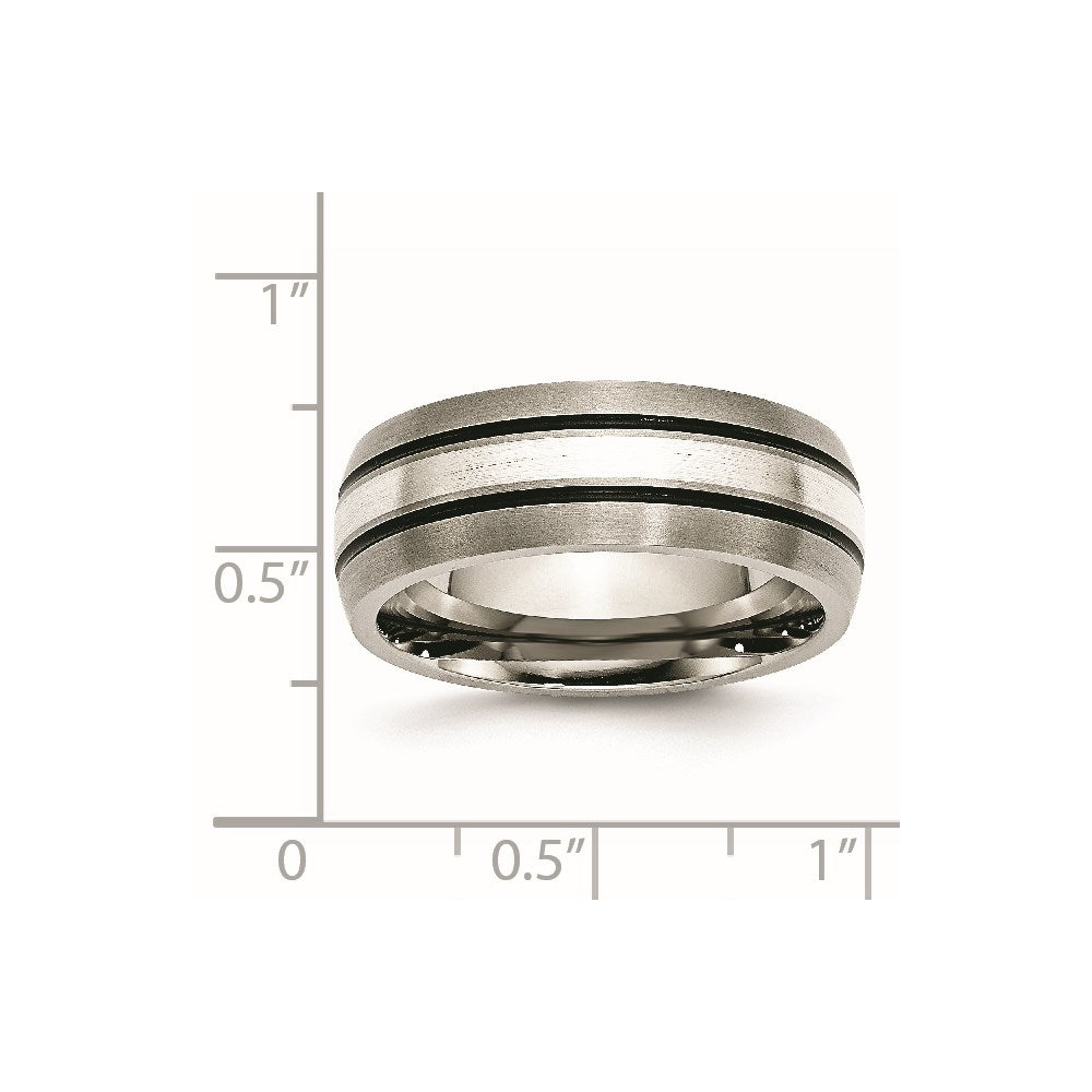 Titanium Antiqued/Brushed w/Sterling Silver Inlay 8mm Grooved Band
