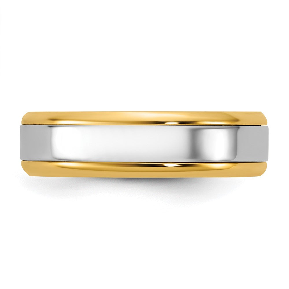 14k Two-Tone Y/W 6mm Beveled Edge Wedding Band Size 9.5