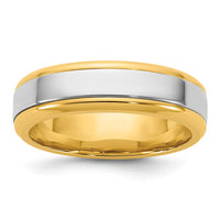 14k Two-Tone Y/W 6mm Beveled Edge Wedding Band Size 10.5