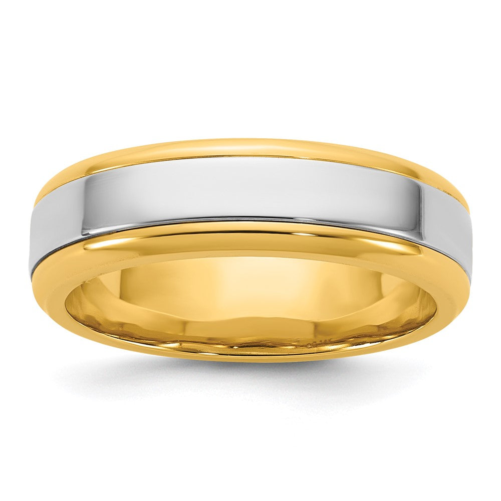 14k Two-Tone Y/W 6mm Beveled Edge Wedding Band Size 13