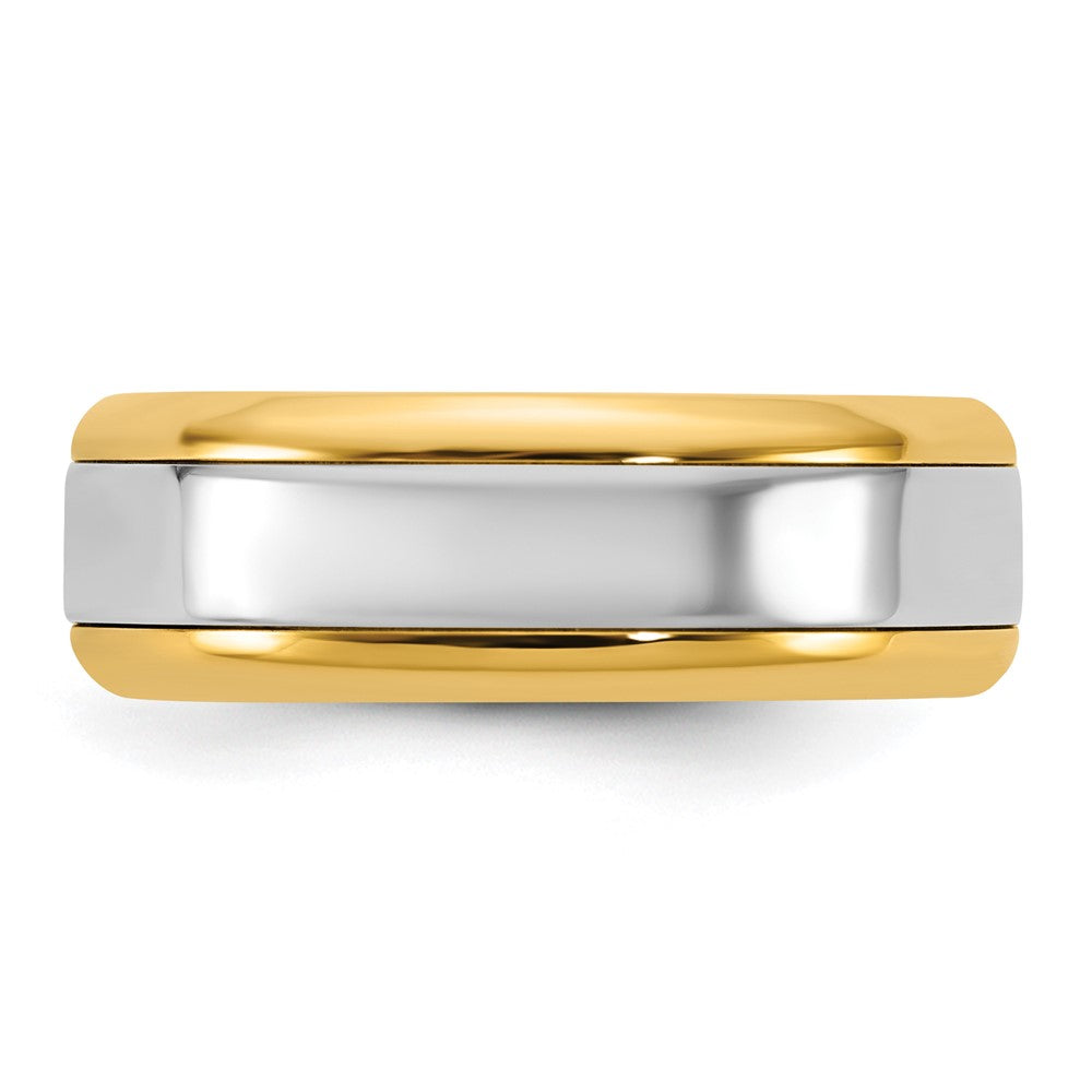 14k Two-Tone Y/W 7mm Beveled Edge Wedding Band Size 10.5