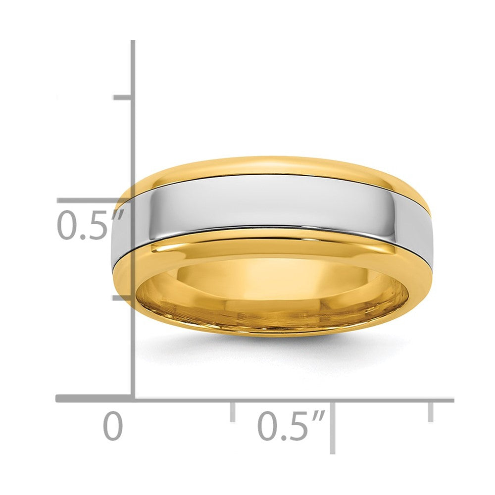 14k Two-Tone Y/W 7mm Beveled Edge Wedding Band Size 11.5