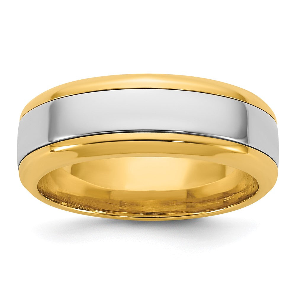 14k Two-Tone Y/W 7mm Beveled Edge Wedding Band Size 8.5