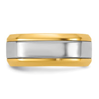 14k Two-Tone Y/W 8mm Beveled Edge Wedding Band Size 10
