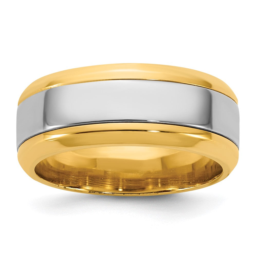14k Two-Tone Y/W 8mm Beveled Edge Wedding Band Size 9.5