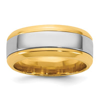 14k Two-Tone Y/W 8mm Beveled Edge Wedding Band Size 9.5