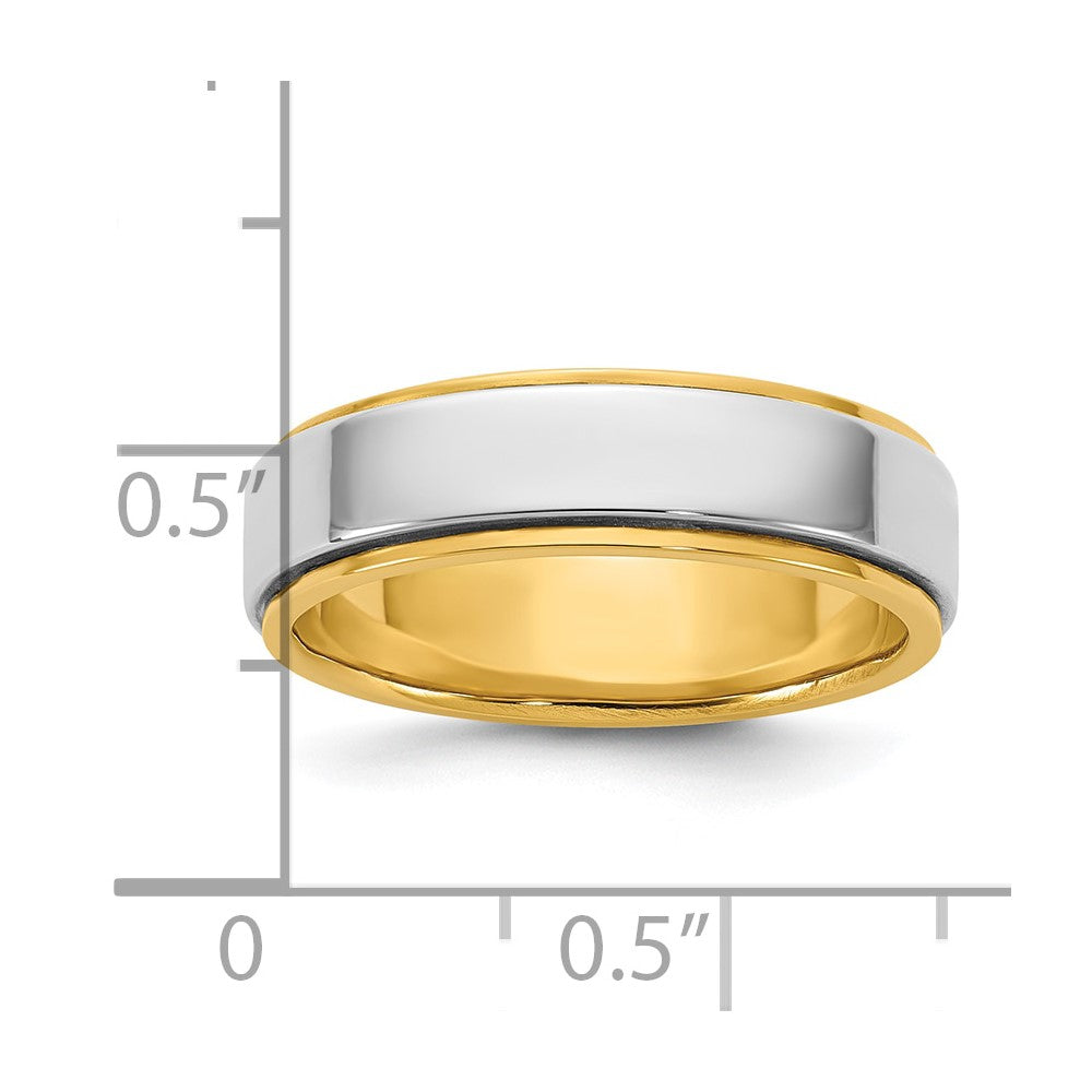 14k Two-Tone Y/W 6mm Step Edge Wedding Band Size 10