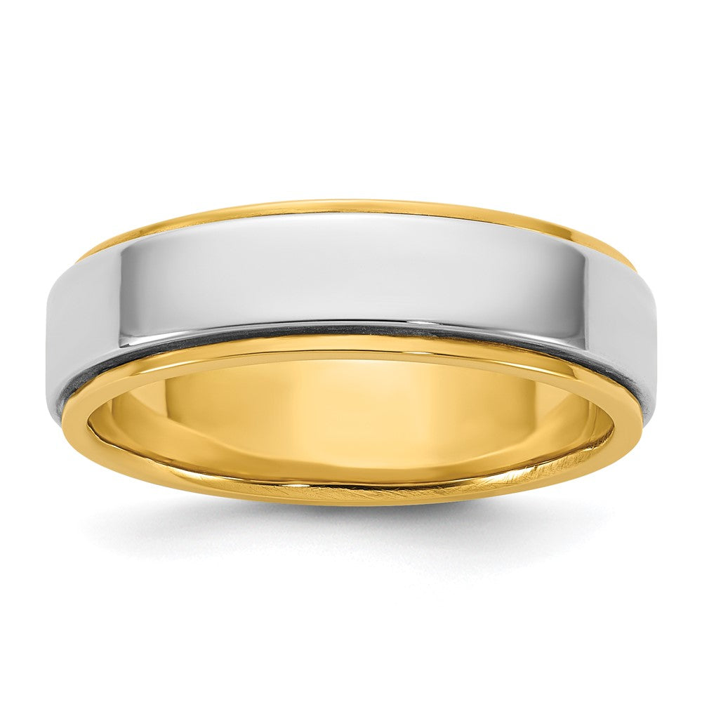 14k Two-Tone Y/W 6mm Step Edge Wedding Band Size 10
