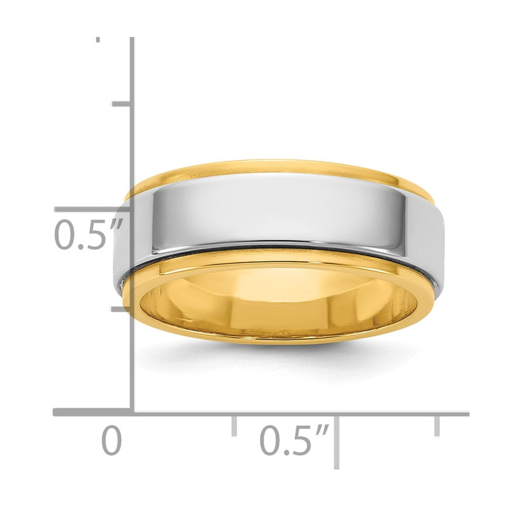 14k Two-Tone Y/W 7mm Step Edge Wedding Band Size 8