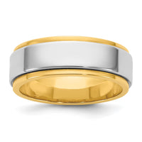 14k Two-Tone Y/W 7mm Step Edge Wedding Band Size 12.5
