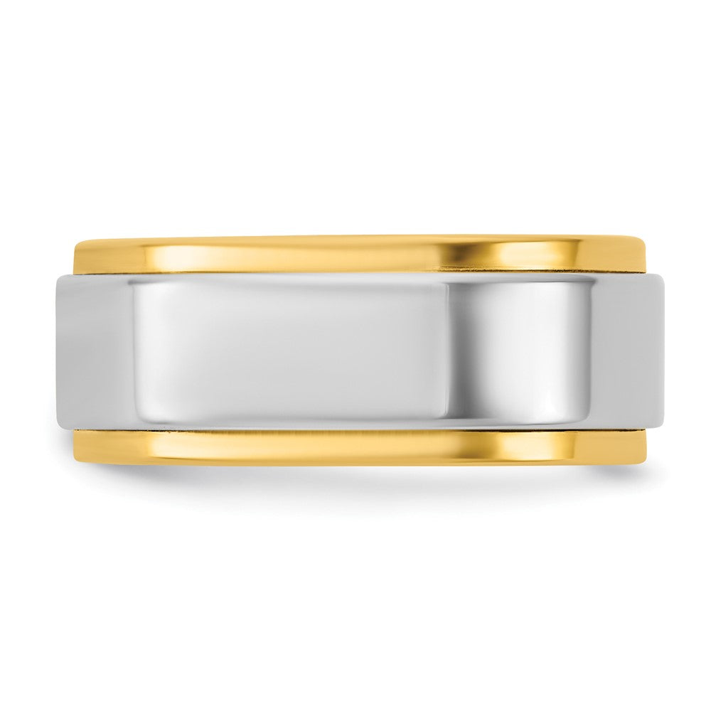 14k Two-Tone Y/W 8mm Step Edge Wedding Band Size 10