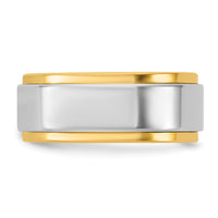 14k Two-Tone Y/W 8mm Step Edge Wedding Band Size 9.5