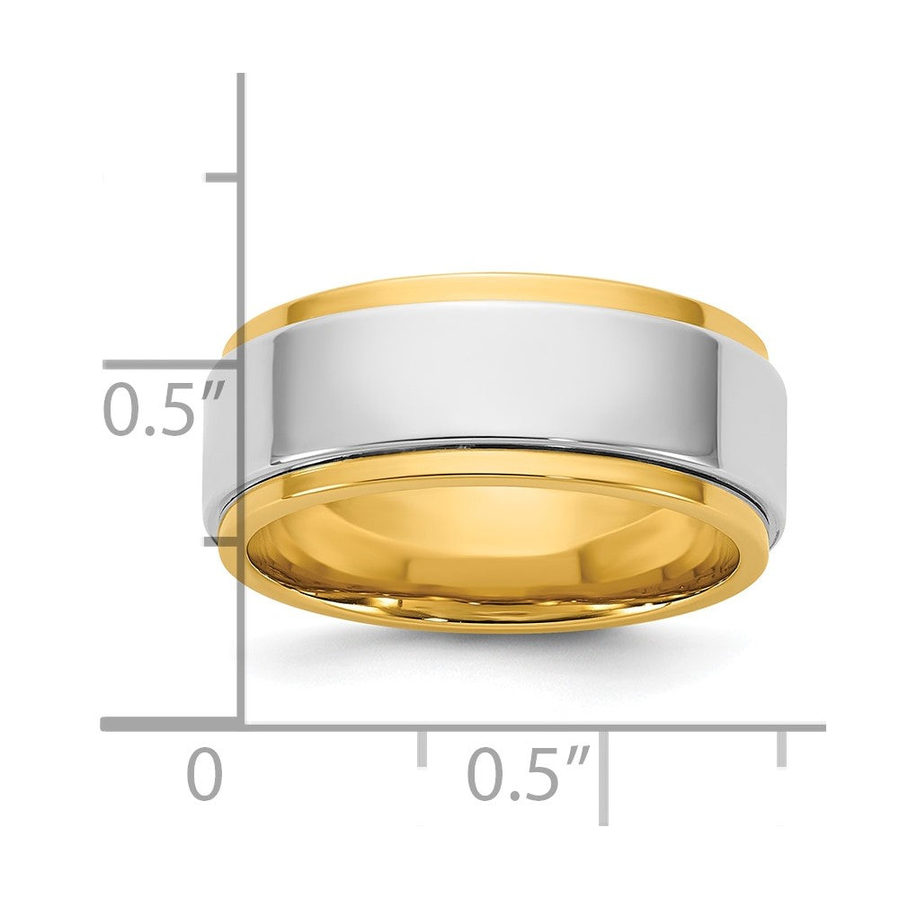 14k Two-Tone Y/W 8mm Step Edge Wedding Band Size 13