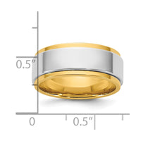 14k Two-Tone Y/W 8mm Step Edge Wedding Band Size 13.5