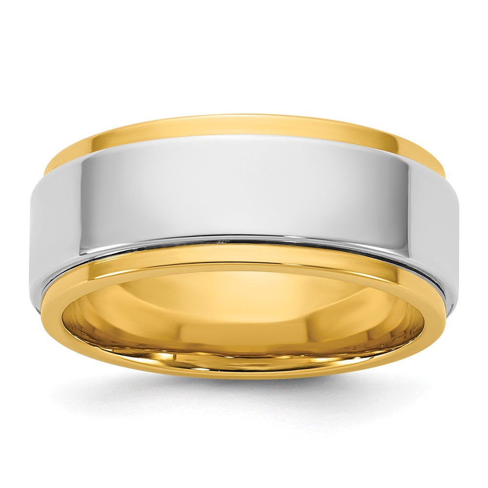 14k Two-Tone Y/W 8mm Step Edge Wedding Band Size 12.5