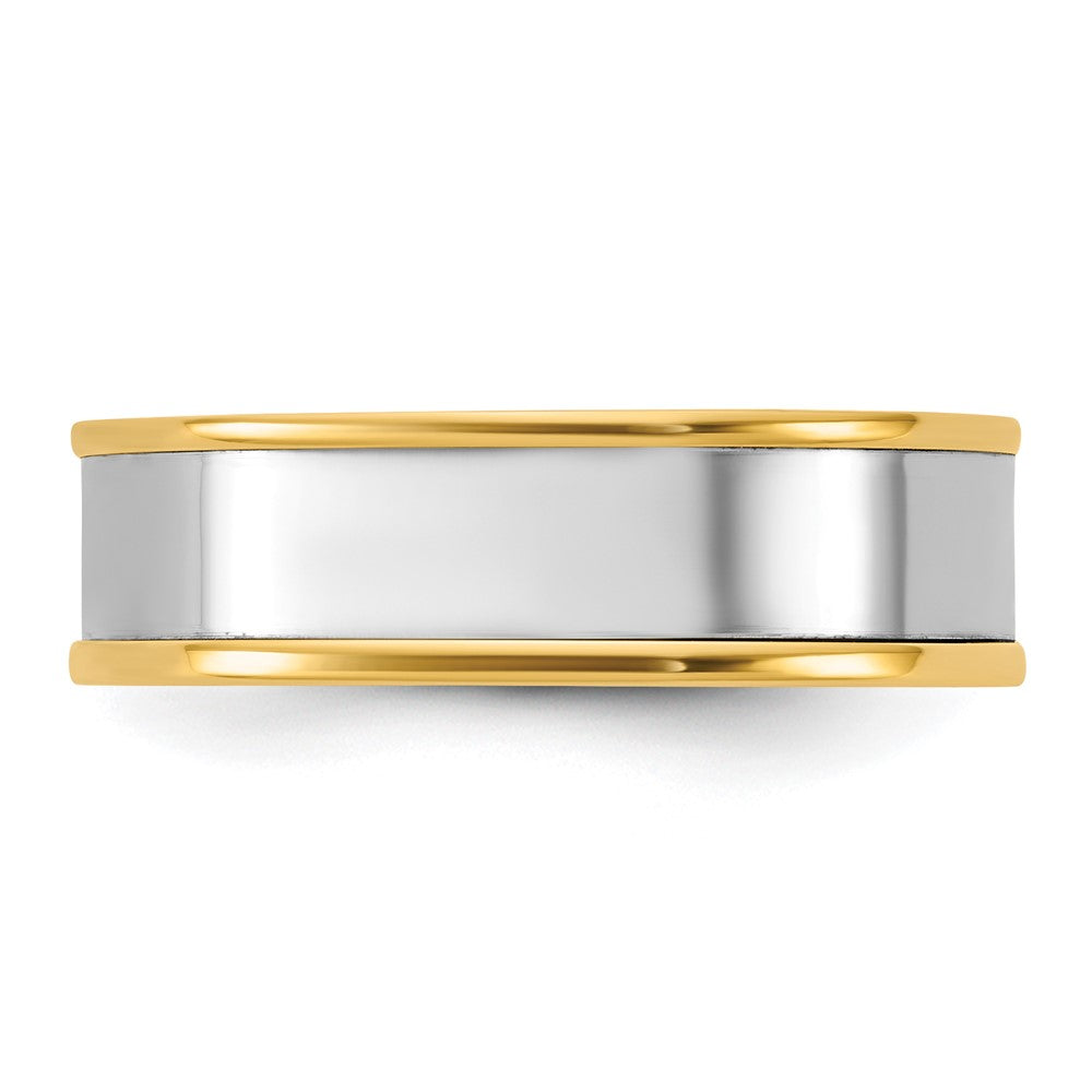 14k Two-Tone Y/W 6mm Step Up Flat Edge Wedding Band Size 9.5