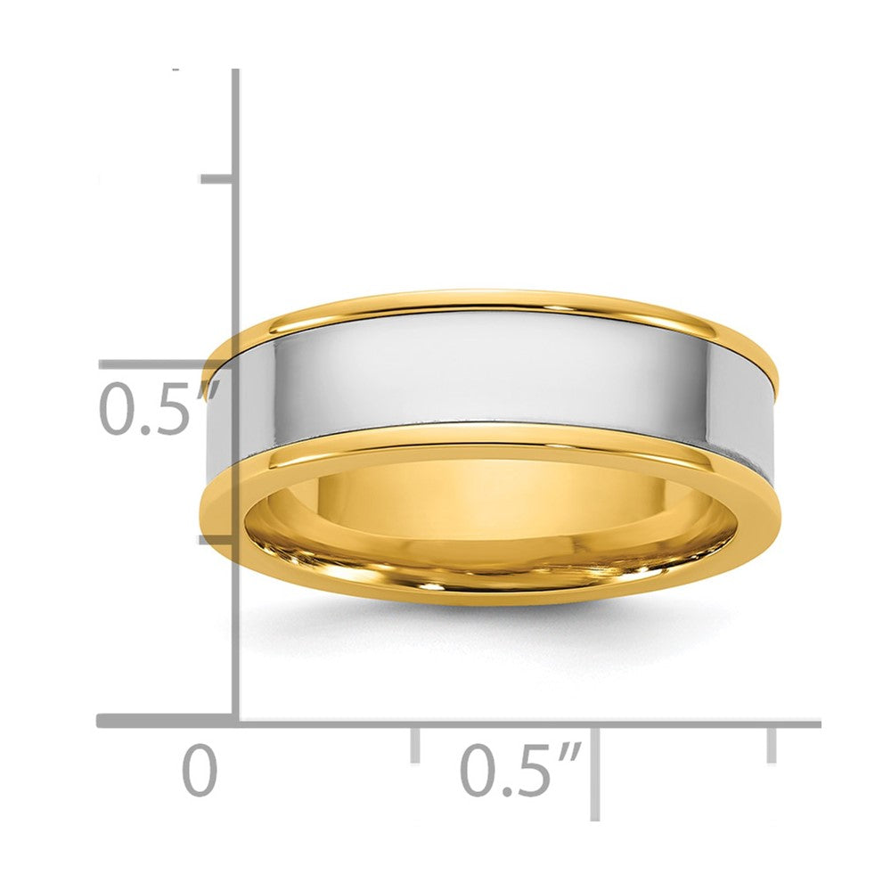 14k Two-Tone Y/W 6mm Step Up Flat Edge Wedding Band Size 9.5