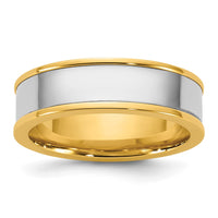 14k Two-Tone Y/W 6mm Step Up Flat Edge Wedding Band Size 9.5