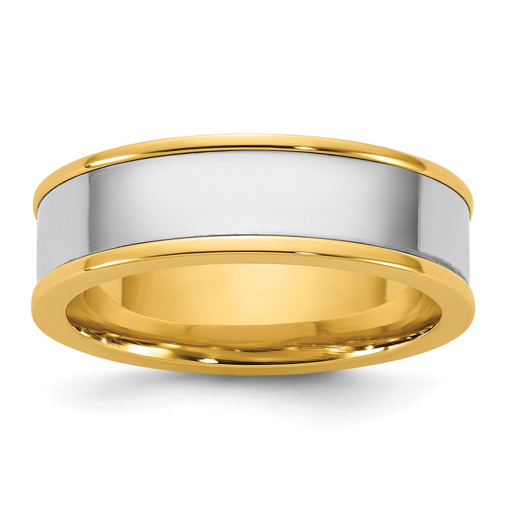 14k Two-Tone Y/W 6mm Step Up Flat Edge Wedding Band Size 8.5
