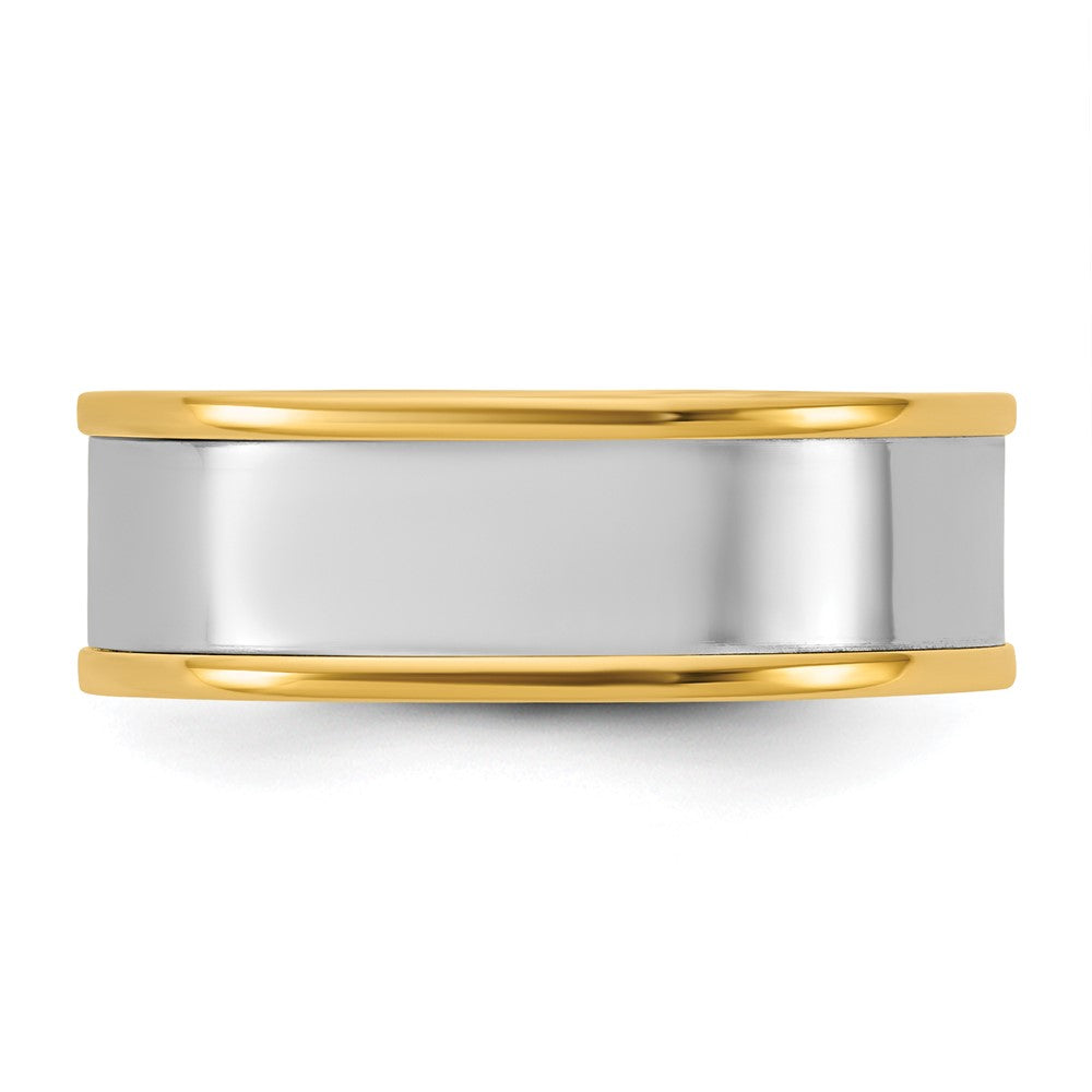 14k Two-Tone Y/W 7mm Step Up Flat Edge Wedding Band Size 9