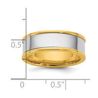 14k Two-Tone Y/W 7mm Step Up Flat Edge Wedding Band Size 9