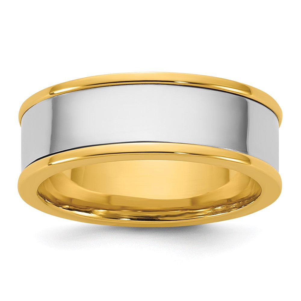 14k Two-Tone Y/W 7mm Step Up Flat Edge Wedding Band Size 9