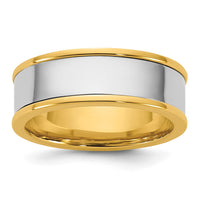 14k Two-Tone Y/W 7mm Step Up Flat Edge Wedding Band Size 7.5