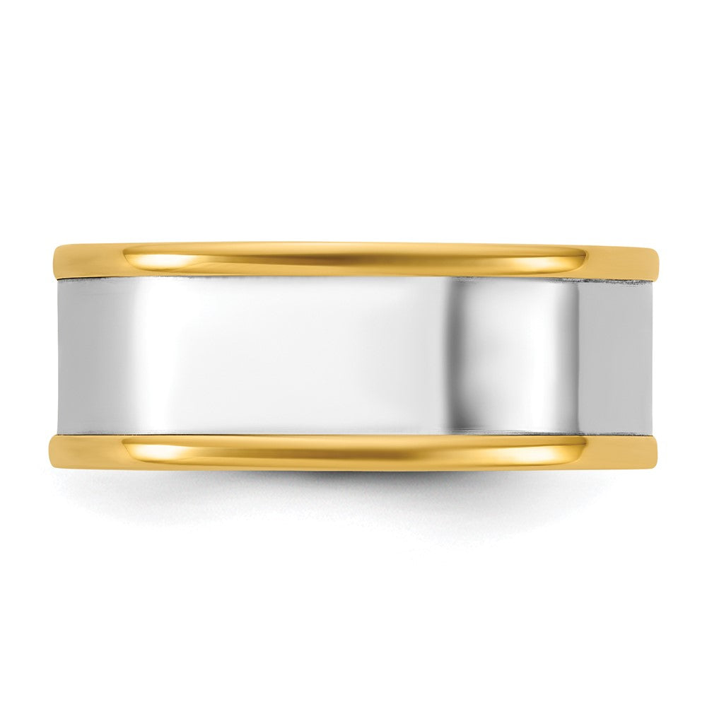 14k Two-Tone Y/W 8mm Step Up Flat Edge Wedding Band Size 9