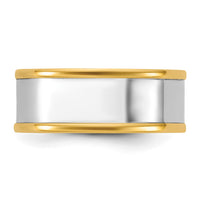 14k Two-Tone Y/W 8mm Step Up Flat Edge Wedding Band Size 9.5
