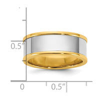 14k Two-Tone Y/W 8mm Step Up Flat Edge Wedding Band Size 10.5
