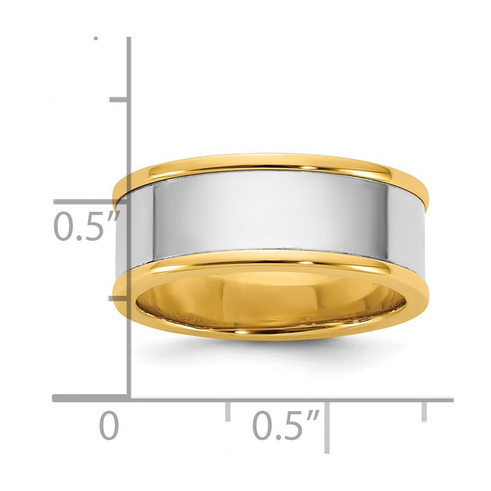 14k Two-Tone Y/W 8mm Step Up Flat Edge Wedding Band Size 13.5