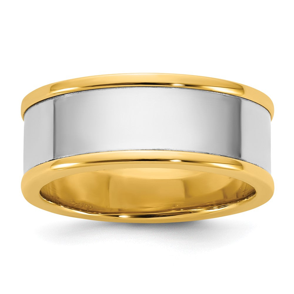 14k Two-Tone Y/W 8mm Step Up Flat Edge Wedding Band Size 10.5