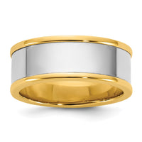 14k Two-Tone Y/W 8mm Step Up Flat Edge Wedding Band Size 13