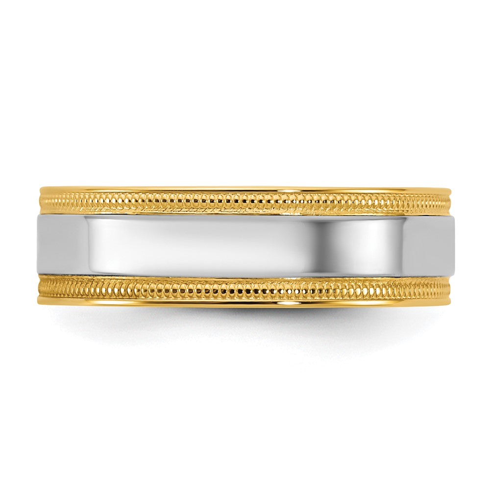 14k Two-Tone Y/W 6mm Milgrain Wedding Band Size 11.5