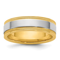 14k Two-Tone Y/W 6mm Milgrain Wedding Band Size 7