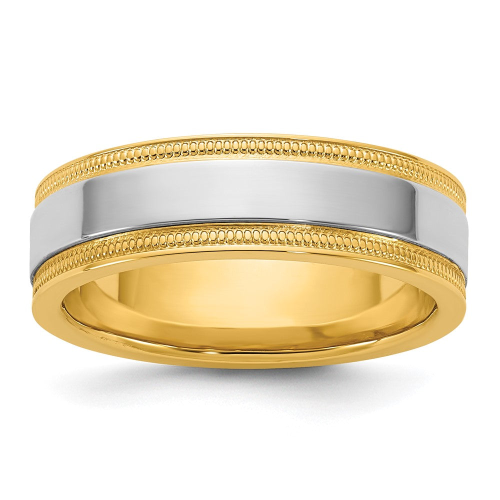 14k Two-Tone Y/W 6mm Milgrain Wedding Band Size 12.5
