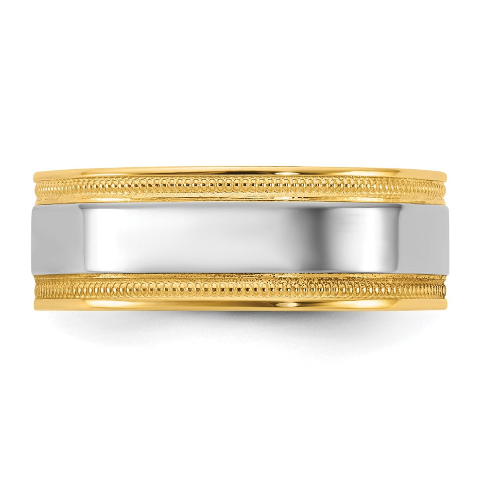14k Two-Tone Y/W 7mm Milgrain Wedding Band Size 7
