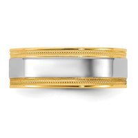 14k Two-Tone Y/W 7mm Milgrain Wedding Band Size 9