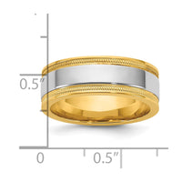 14k Two-Tone Y/W 7mm Milgrain Wedding Band Size 13