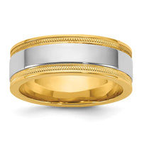 14k Two-Tone Y/W 7mm Milgrain Wedding Band Size 11