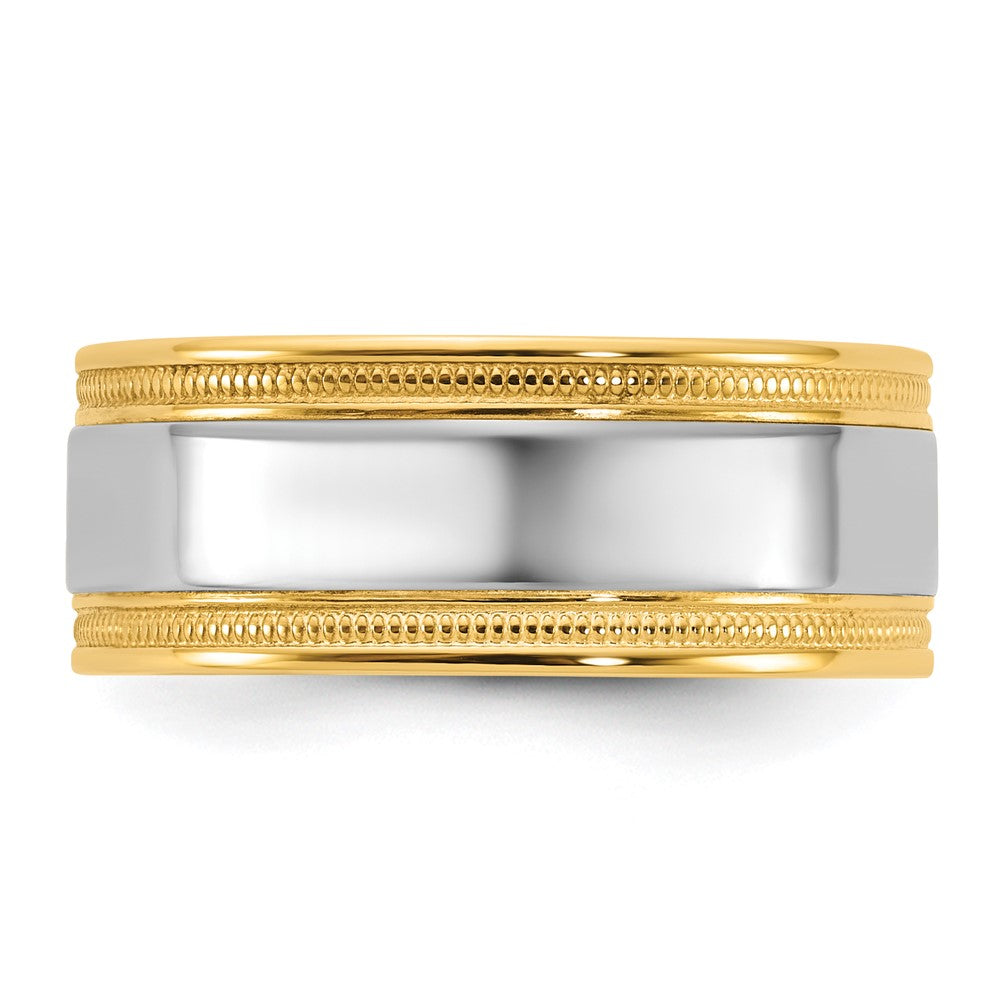 14k Two-Tone Y/W 8mm Milgrain Wedding Band Size 9.5